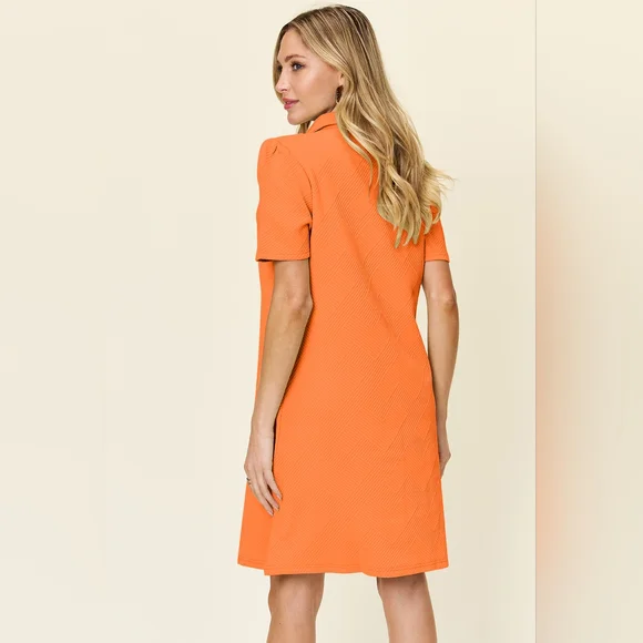 Double Take Full Size Texture Collared Neck Short Sleeve Dress - Picture 2 of 6